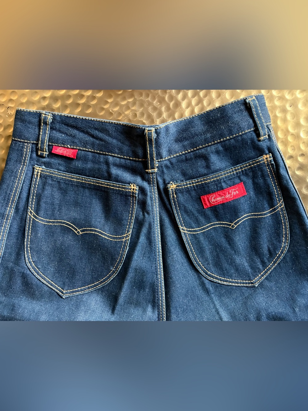 Iconic Vintage Chemin de Fer 70s Wide Leg Flare Jeans High Waist Denim 25x32